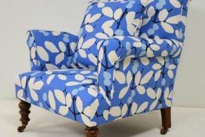 Small Armchair Reupholstered in a Bright, Bold Patterned Fabric