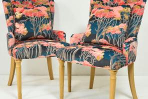 Dining Chairs Reupholstered in a Colourful Printed Velvet