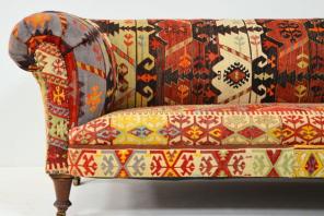 Antique Sofa Reupholstered in a Traditional Kilim Rug & Stud Detailing
