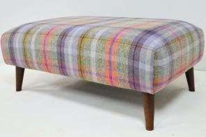 Footstool Reupholstered in a Colourful Plaid Wool Fabric