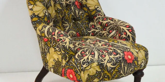 Button Back Chair Reupholstered in a Morris & Co. Fabric