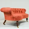 Victorian Crescent-Shape Sofa - Recovered in a Woven Fabric and Traditional Gimp Braid