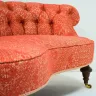 Victorian Crescent-Shape Sofa - Recovered in a Woven Fabric and Traditional Gimp Braid