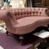 Victorian Crescent-Shape Sofa - Recovered in a Woven Fabric and Traditional Gimp Braid