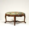 Wooden French Stool, Recovered in an Embroidered Sage Green Floral Fabric