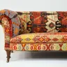 Antique Sofa Reupholstered in a Traditional Kilim Rug & Stud Detailing