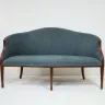 Curved Back Sofa Reupholstered in a Slate Blue Linen