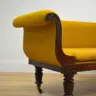 Stunning Antique Sofa Reupholstered in a Mustard Linen and Boucle Fabric