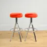 Twin Barstools Reupholstered in a Linwood Orange Velvet