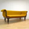 Stunning Antique Sofa Reupholstered in a Mustard Linen and Boucle Fabric