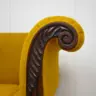 Stunning Antique Sofa Reupholstered in a Mustard Linen and Boucle Fabric