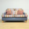 Small Two Seater Sofa Reupholstered in Striped Fabric with Matching Scatter Cushions