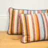 Small Two Seater Sofa Reupholstered in Striped Fabric with Matching Scatter Cushions