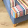 Small Two Seater Sofa Reupholstered in Striped Fabric with Matching Scatter Cushions