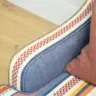 Small Two Seater Sofa Reupholstered in Striped Fabric with Matching Scatter Cushions