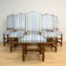 Set of Blue Striped Cut Velvet Reupholstered Dining Chairs