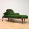 Reupholstered Antique Chaise Longue in a Green Velvet