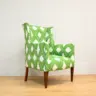 Lovely Shaped Armchair Reupholstered in a Green Sanderson Fabric