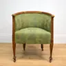 Wooden Tub Chair Recovered in a Green Linen
