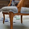 Rattan Chair Reupholstery Using Anastasia, Amber Marine Fabric by de Le Cuona