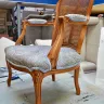 Rattan Chair Reupholstery Using Anastasia, Amber Marine Fabric by de Le Cuona