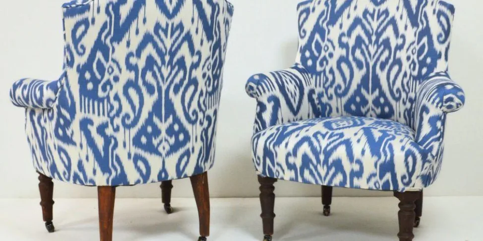 George Smith Chairs Reupholstered in a Manuel Canovas Jacquard Weave
