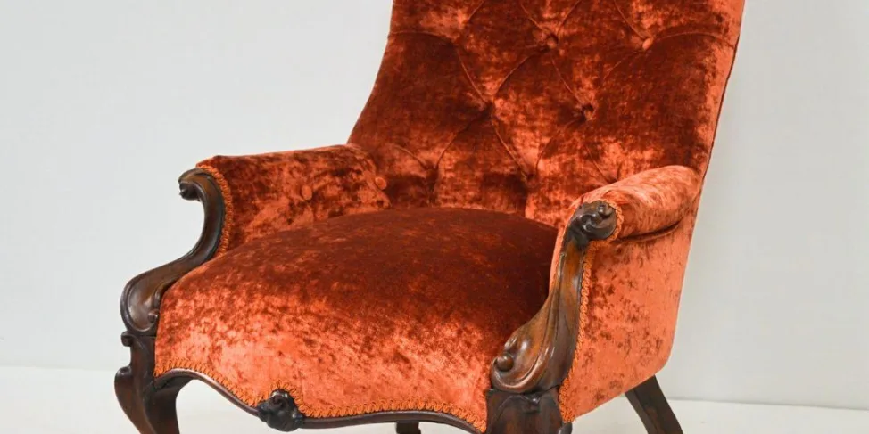 Traditional Button Back Chair Reupholstered in a J Brown Fabrics Velvet