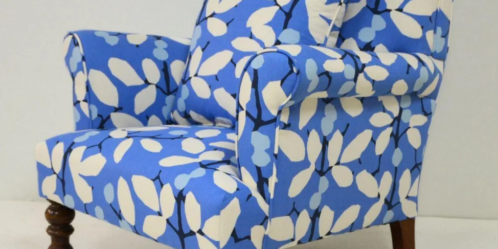 Small Armchair Reupholstered in a Bright, Bold Patterned Fabric