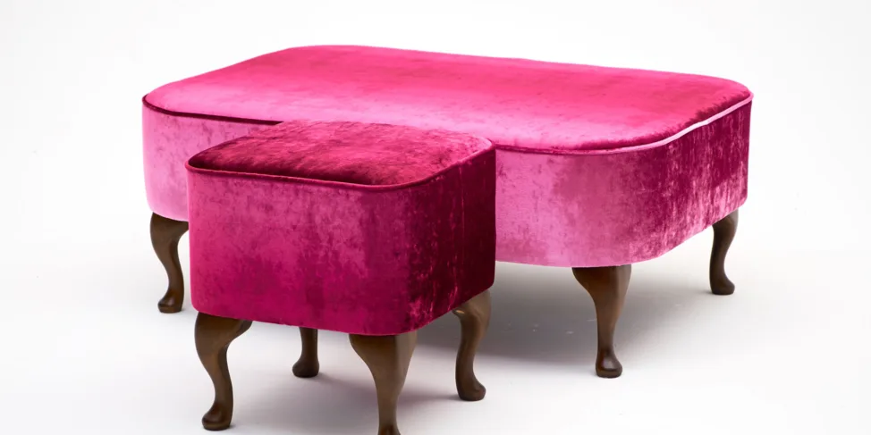 Pink Velvet Footstool Set