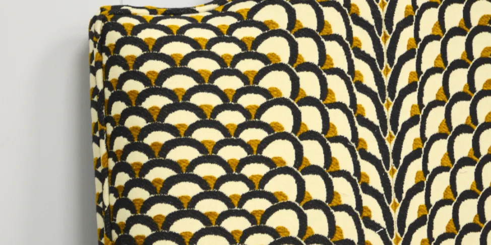 Duo Headboard and Armchair Reupholstered in an Amazing Patterned Fabric