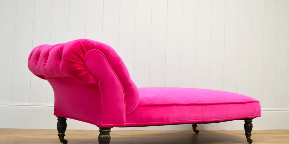 Antique Chaise Longue Reupholstered With a Bright Pink Velvet