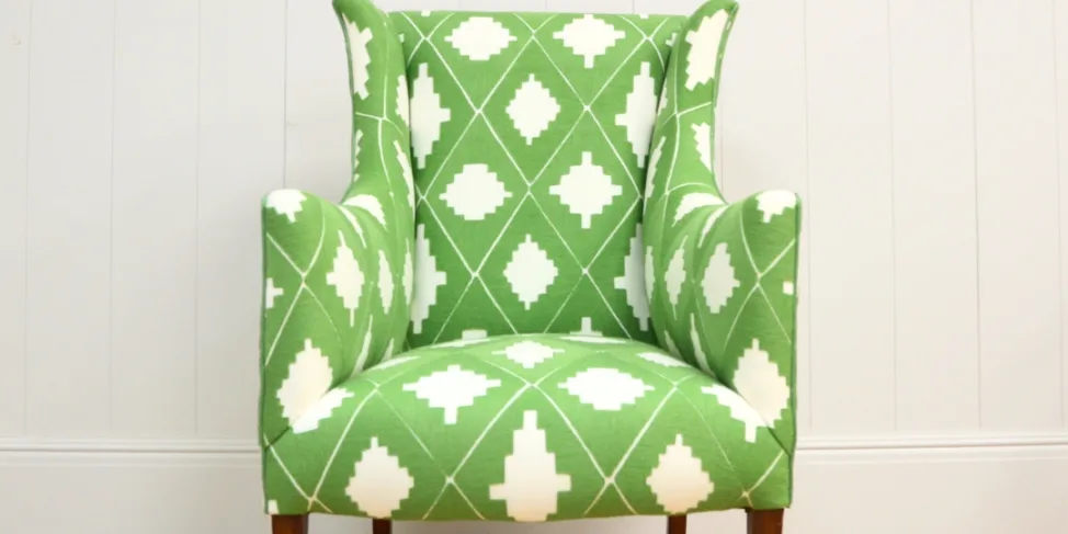 Lovely Shaped Armchair Reupholstered in a Green Sanderson Fabric