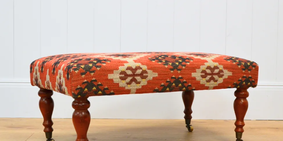 Reupholstered Ottoman in an Andrew Martin Woven Fabric