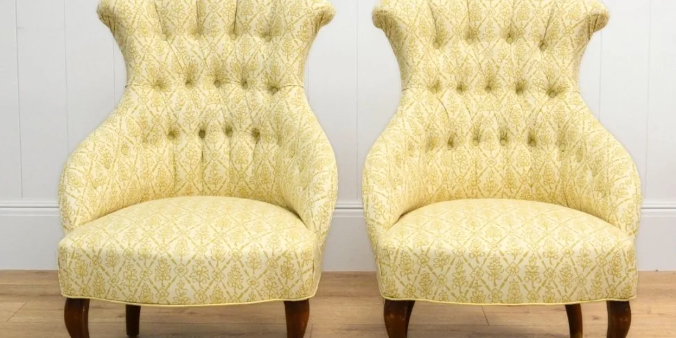 Twin Button Back Chairs in a Joyful Yellow Fabric