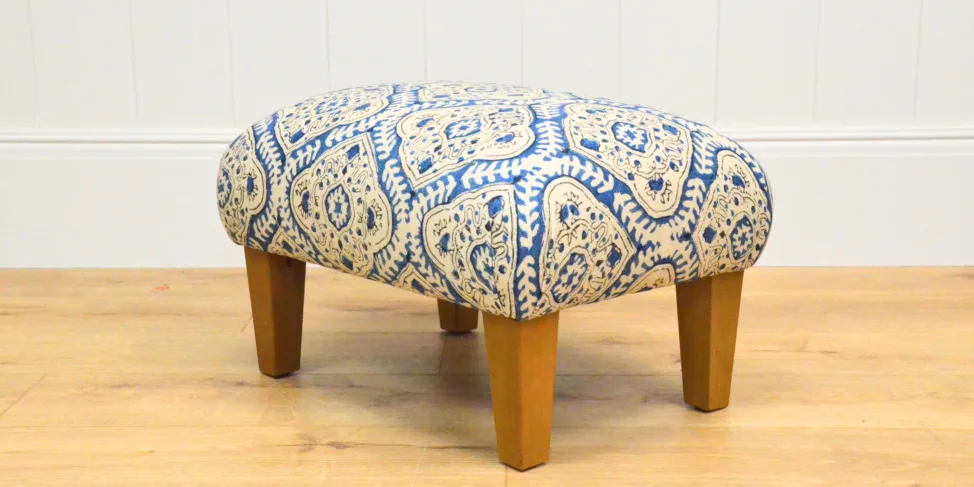 Small Footstoll Re-Covered in a Linwood Linen Print