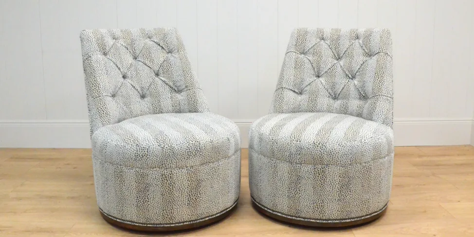 Button Back Swivel Chairs Re-Covered in a Colefax & Fowler Fabric