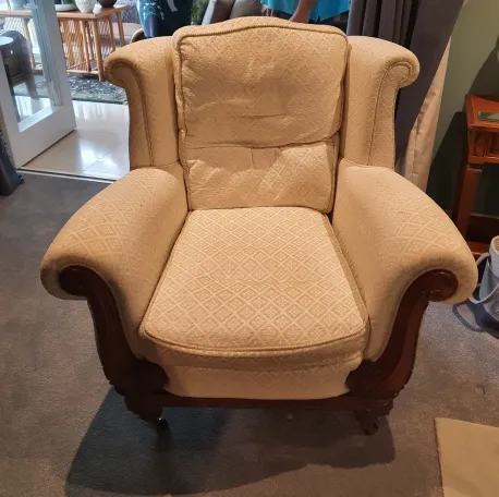 Armchair recovered with contrasting back and modified arm