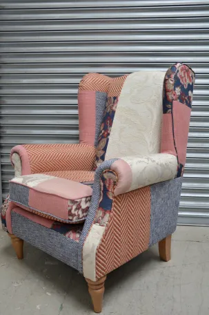 Wing Chair – Recovered in a patchwork of fabrics