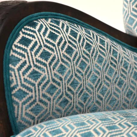 Fluted Back Chair, Reupholstered in a Gometric Romo Fabric