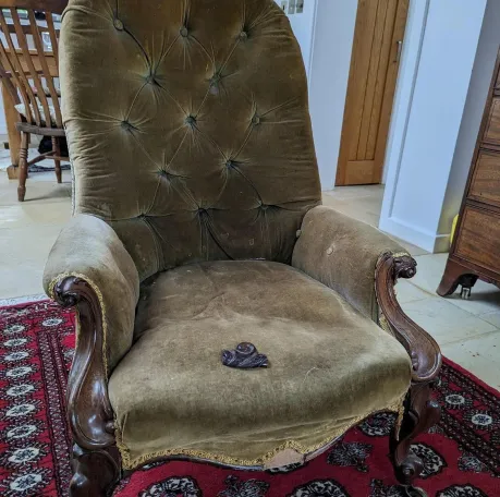 Traditional Button Back Chair Reupholstered in a J Brown Fabrics Velvet