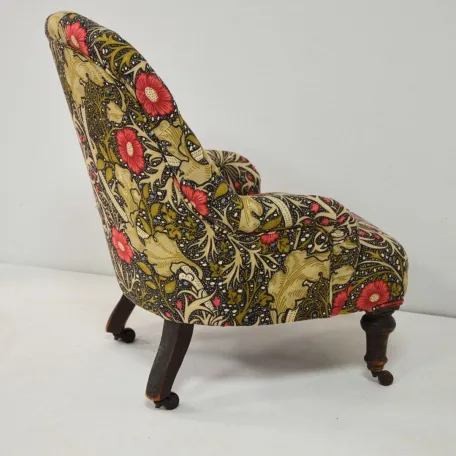 Button Back Chair Reupholstered in a Morris & Co. Fabric