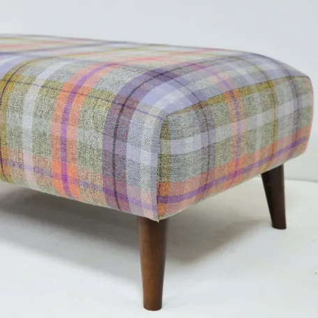 Footstool Reupholstered in a Colourful Plaid Wool Fabric