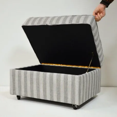 Storage Ottoman Reupholstered in a Striped Fabric