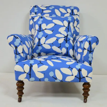 Small Armchair Reupholstered in a Bright, Bold Patterned Fabric