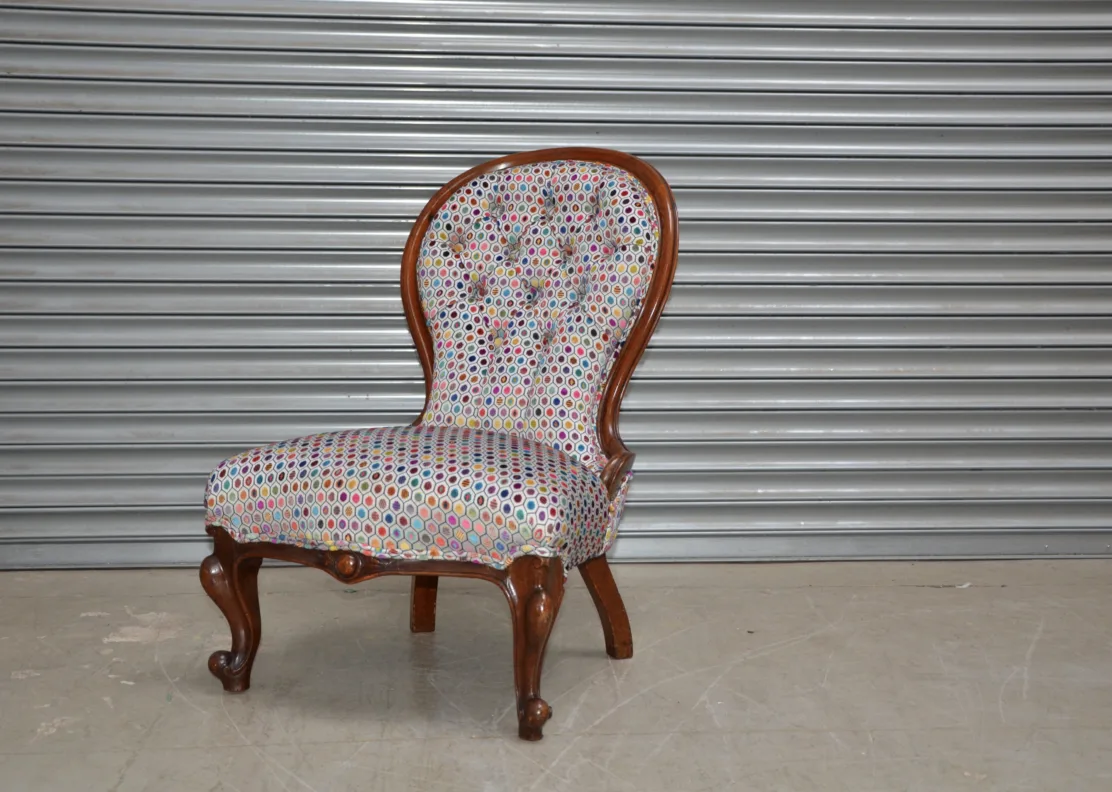 Buttoned Backed Chair - Recovered  in a Cut Velvet Fabric from Osborne and Little