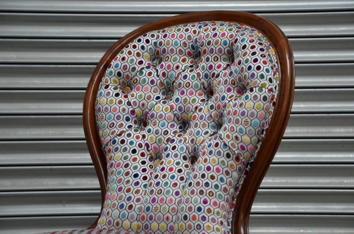 Buttoned Backed Chair - Recovered  in a Cut Velvet Fabric from Osborne and Little