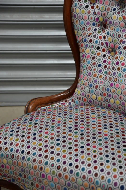 Buttoned Backed Chair - Recovered  in a Cut Velvet Fabric from Osborne and Little