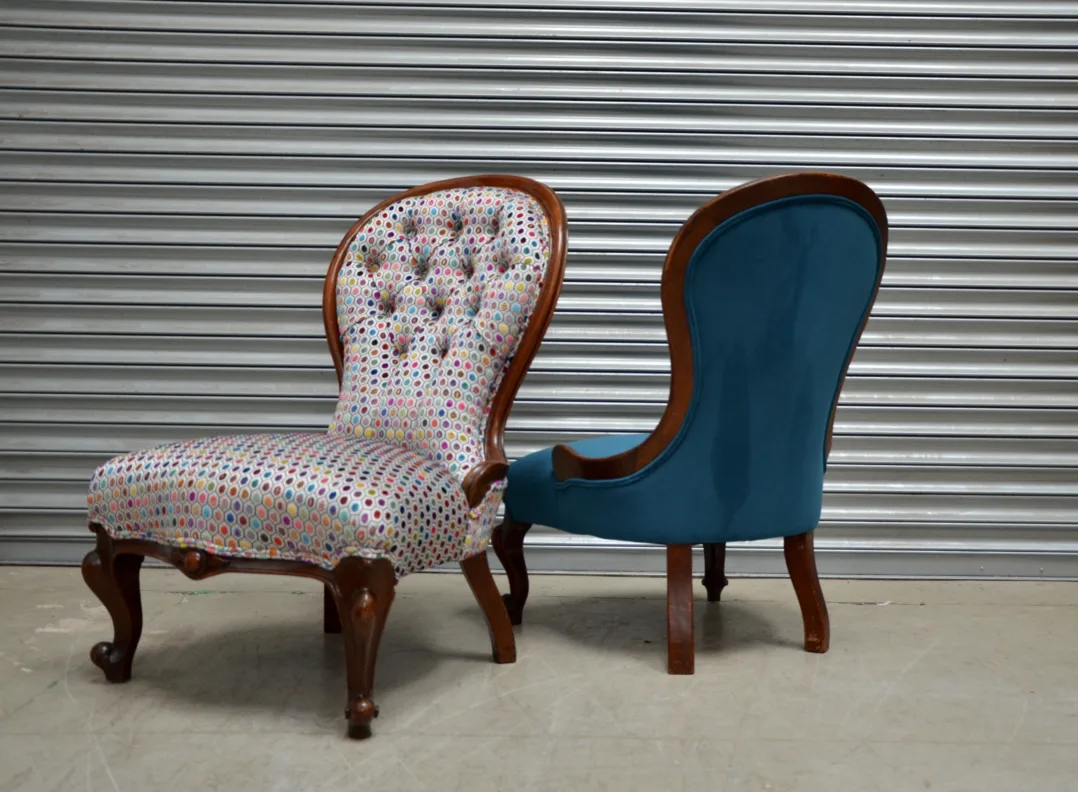 Buttoned Backed Chair - Recovered  in a Cut Velvet Fabric from Osborne and Little