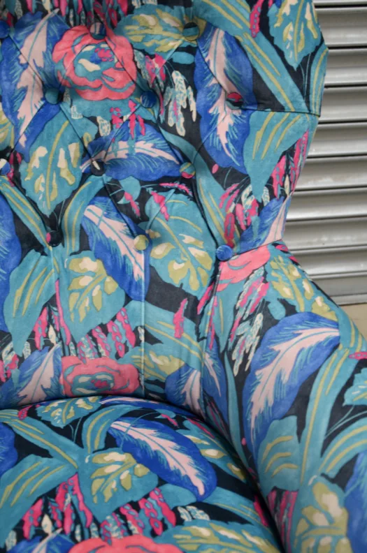 Iron Backed Chair Reupholstery in a Linwood Printed Velvet