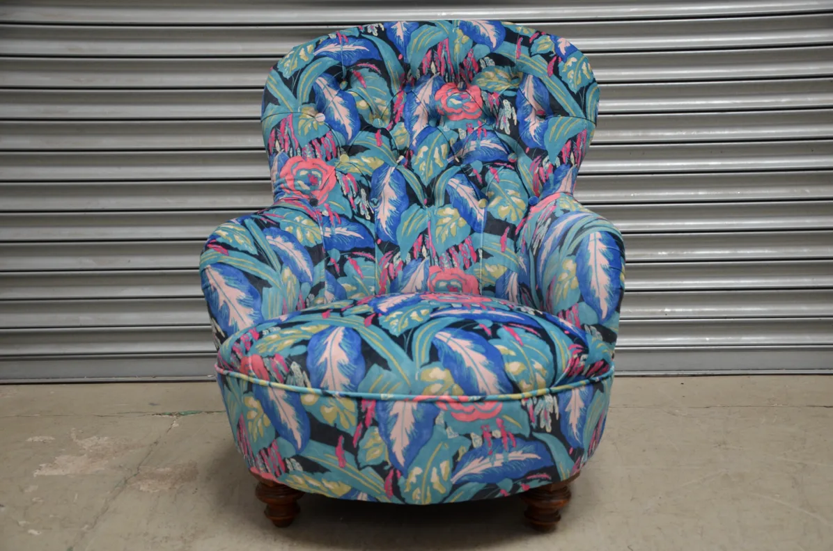 Iron Backed Chair Reupholstery in a Linwood Printed Velvet